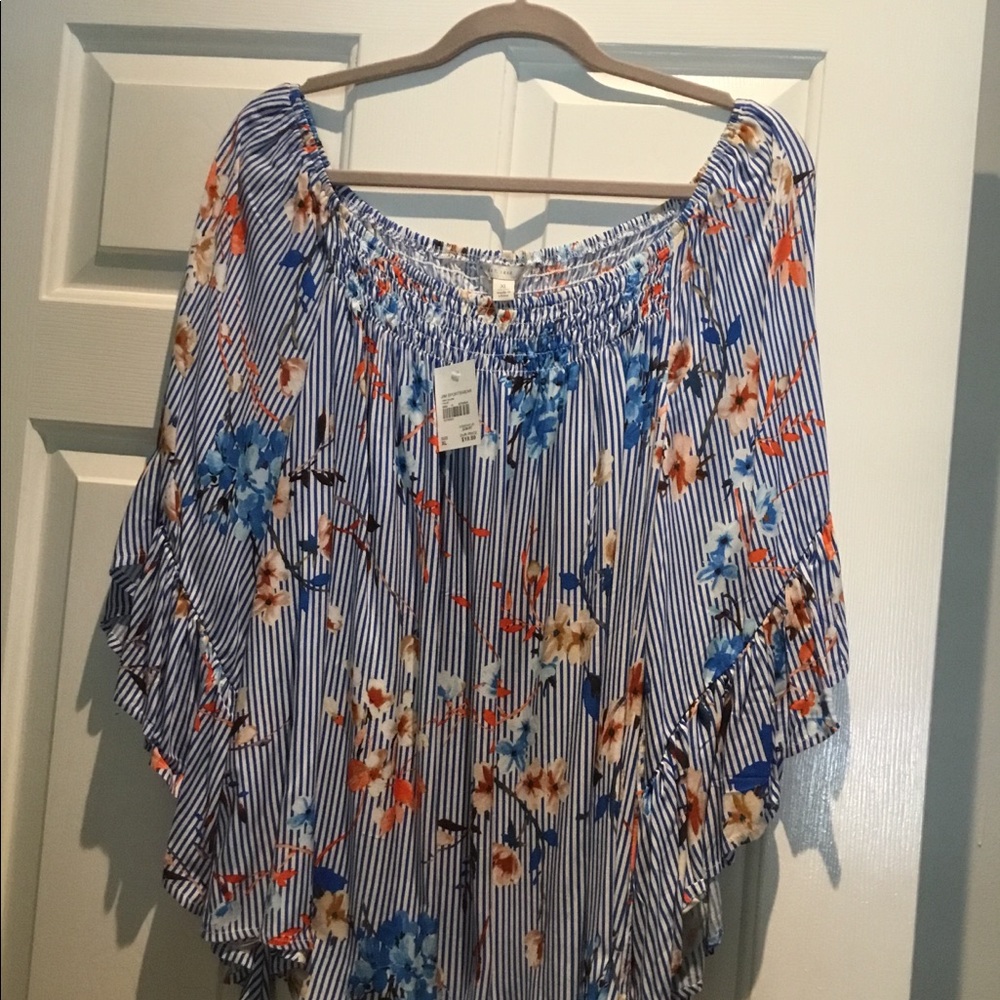 Blouse multi color blue, white, orange
